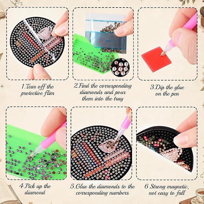 Zonon 12 Pcs Book Magnets Diamond Art Bookshelf Fridge Magnets for Adults | Reading Themed Designs, Small DIY Kits, Library Decor Stickers, Fridge Home Decoration, Completed Diamond Painting Sets