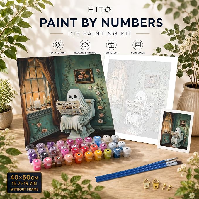 HITO Halloween Paint by Numbers Kit for Adults Ghost 16x20 Inch Frameless | The Ghost of the Toilet Paint by Number for Adults, Paint by Numbers Kit for Adults Beginner for Gift Home Wall Decor