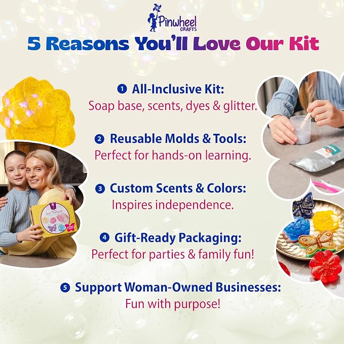 Pinwheel Crafts DIY Soap Making Kit for Kids Ages 5-12, 16 Flower Molds