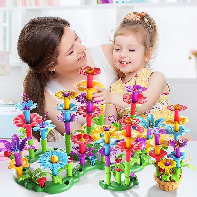 Garbo Star Girl Toys for 3 4 5 6 Year Old Girls Birthday Gift, Flower Garden Building Toys Set for Girls Toddlers Kids Ages 3-5, Building Educational Stem Toys