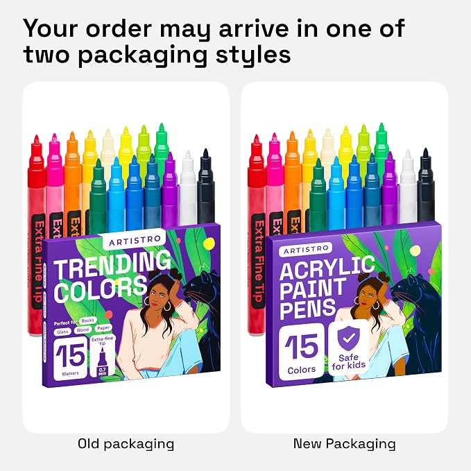 ARTISTRO 15 Acrylic Extra-Fine Glass Marker Pens for Wine Glasses | Extra-FineTips Vibrant Dual Tip Paint Pens for Party Charms, DIY, Craft - Art and Craft Supplies for Adults, Teens, Kids