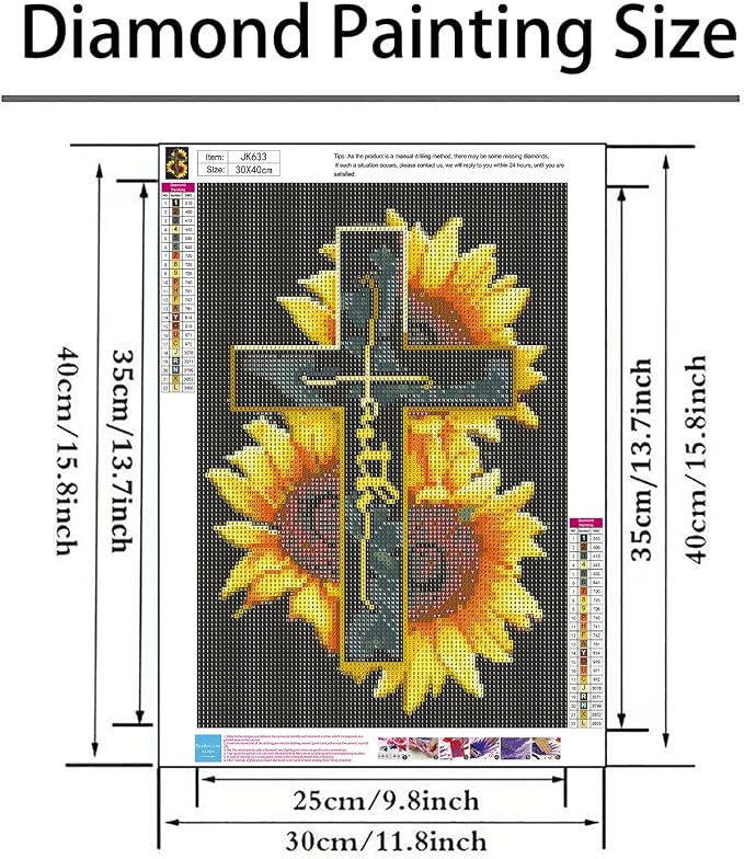 5D Diamond Painting Kit for Adults Beginners,Cross Sunflower Diamond Art | DIY Paint by Diamonds,suitability Friends Full Round Drill Diamonds Dots Gem Art,Home Wall Decor 11.8x15.8 Inch