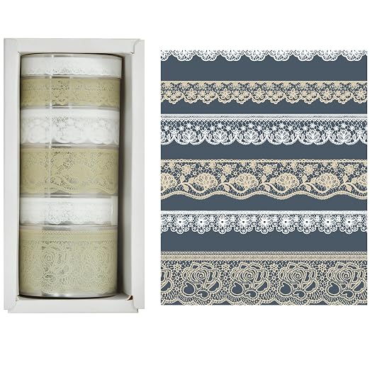 6 Rolls Lace Patterns PET Tapes Floral Arts Decorative Tape Set Adhesive Transparent Masking Tapes for DIY Craft, Kids, Scrapbook, DIY, Gift Wrapping, Journal (Tranquil Dew)