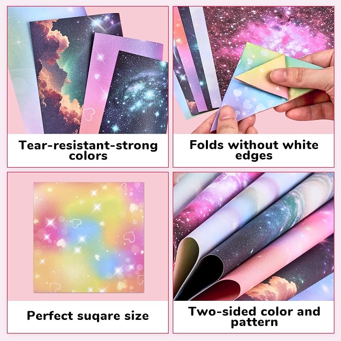 JoyCat Dreamy Fantasy Patterned Origami Paper, 50 Sheets, 6x6 Inch | Double-sided celestial, magical and mythical patterns create dreamy origami, scrapbook pages, cards and fantasy crafts.