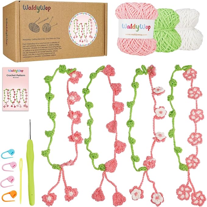 WaldyWop Crochet Kit for Beginners: 4 Flower Bracelets Starter Kit w/Videos