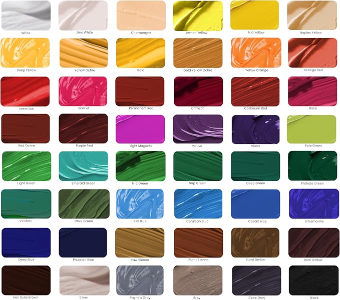 MyArtscape Oil Paint Set - 48 x 12ml Artist Oil Paint Tubes | Rich pigment oil paint set with smooth blending glossy finish and excellent coverage for canvas painting
