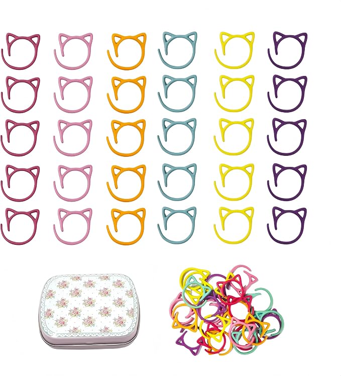 Wonafa 30 Pcs Color Cat Stitch Marker Crochet Markers for Crocheting, Crochet Markers Ring (Cat-30Pcs)
