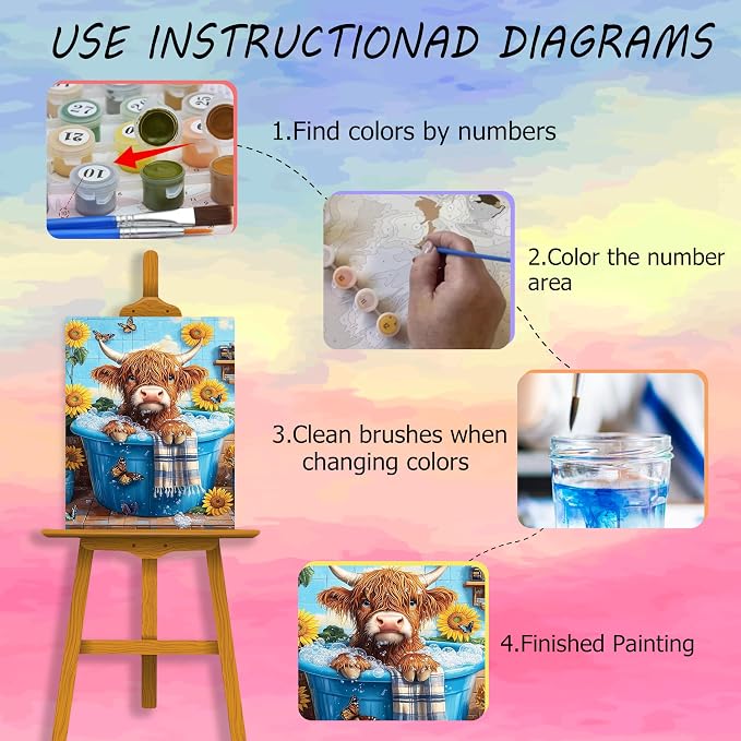 Ycydilirab Cow Paint by Numbers Kit for Adults - Cow Paint by Number Adult,Canvas Paint by Numbers for Adults Wall Art Decor 16×20 Inch