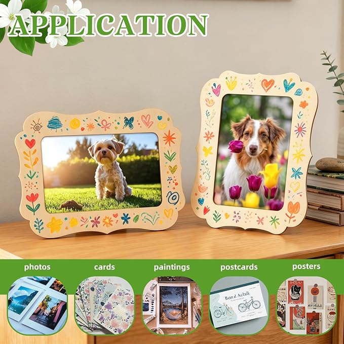 VOKOY 40 Pack Wooden Picture Frames for Crafts, 4" x 6" Photos DIY Wood Frames for Crafting,Unfinished Standing Photo Frames DIY Craft Wood Decorate for Birthday Party Gifts,Vintage Shape
