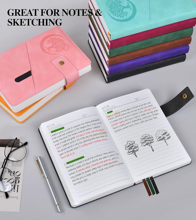 PAIBAS Lined Journal Notebook for Men, A5 Leather Journals for Writing Women, Hardcover Notebooks for Work,School,Note Taking,Travel,Business,Personal daily Diary,200 Page College Ruled (5.9" x 8.4")