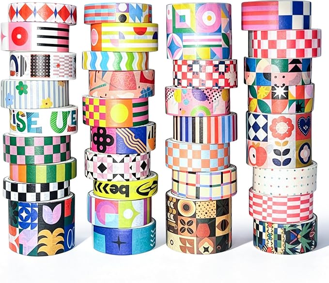 Bomichi Washi Tape Set - 34 Rolls Modern Geometric Pattern Scrapbook Tape