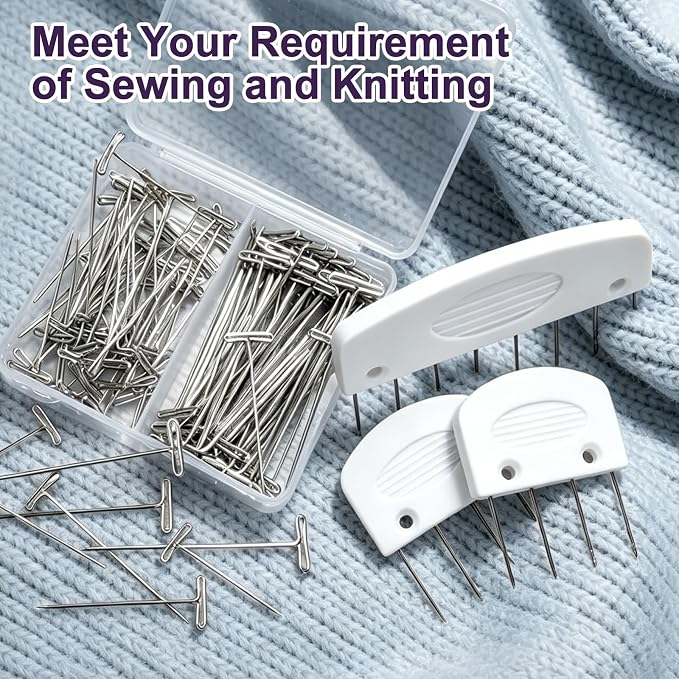 20PCS Knit Blocking Pins Kit, Knit Blocking Combs with 100 T Pins & Measuring Tape, Knitting Block Tool for Knitting, Crochet, Lace & Needlework Projects, Blocking Mats Compatible