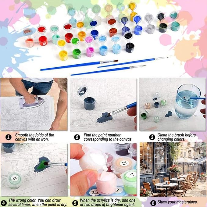 Arttoplus Street Cafe Paint by Numbers Kit for Adults Beginner 16x20 inch | Landscape Adult Paint by Number Kits on Canvas, Diy Oil Painting by Number for Gift Home Wall Decor (Without Frame)