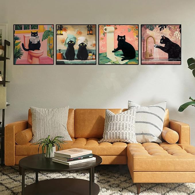 Axquilon 4 Packs Black Cat Framed Paint by Numbers Kit for Adults 8x8in