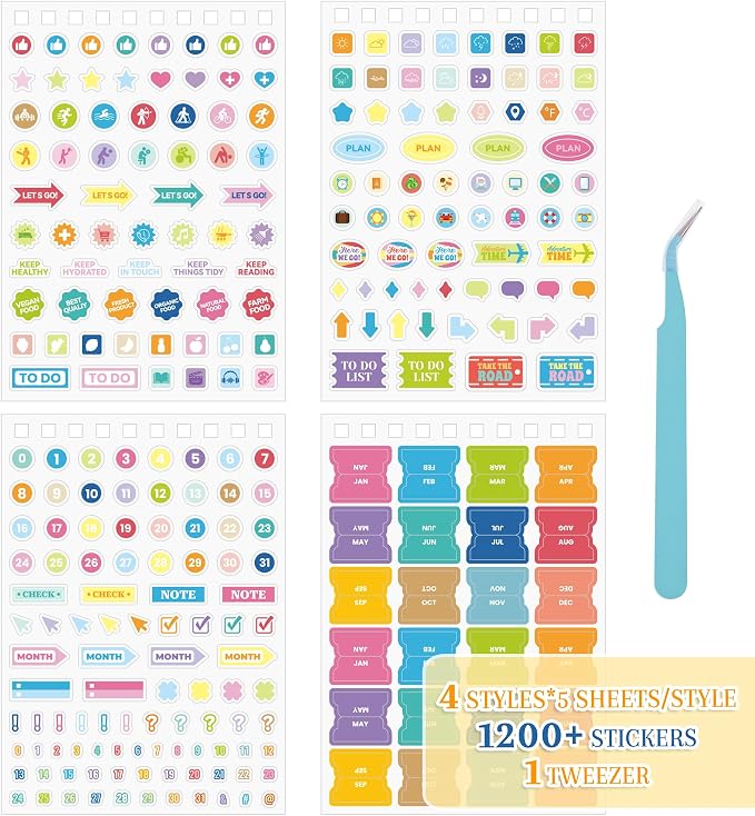 1200+ Monthly Planner Stickers for Women & Men - Aesthetic Happy Planner Accessories Enhance and Streamline Your Planner, Journal and Calendar, PET Material Bullet Journal Sticker Book for Daily Life