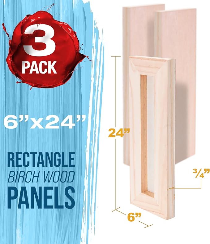 U.S. Art Supply 6" x 24" Unfinished Cradled Wood Panels for Painting
