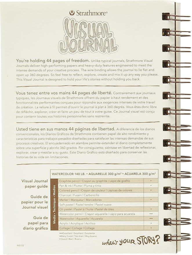 Strathmore Wire Bound Visual Journal, 140 lb. Cold Press Watercolor Paper, 5.5 X 8 inches, White, 22 Sheets (460-55)