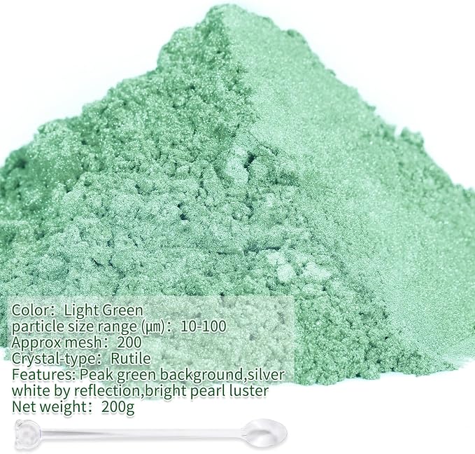 Mica Powder,7.05OZ（200g）,Light Green Mica Powder Pigment for Epoxy Resin，Lip Gloss，Car Paint，Dye，Soap Making，Nail Polish,Epoxy Resin,Candle Making,Bath Bombs