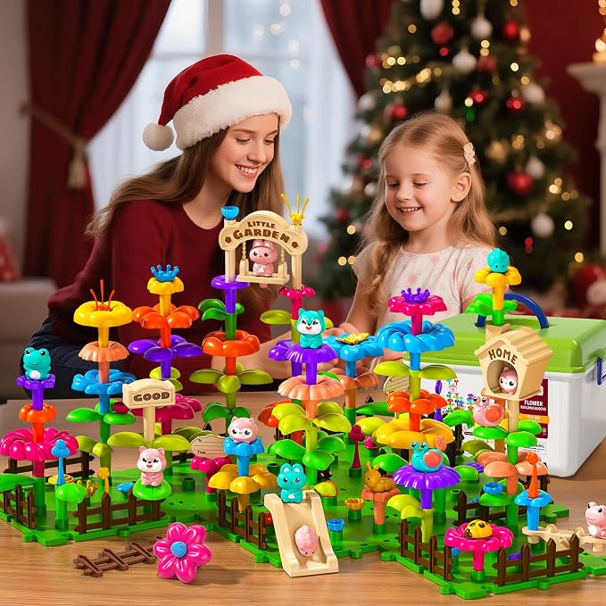 145 Pcs Toys for 3 Year Old Girl, Toddler Gardening Set Flower Garden Toy Girls Building Sets Best Educational Learning Fine DIY Crafts Stem Construction Stacking Kit for 3 4 5 6 7 Years Kids