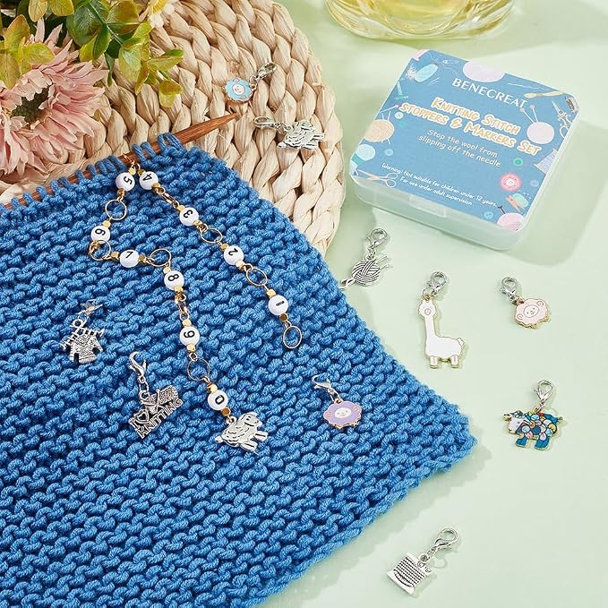 BENECREAT 11Pcs Sheep Theme Charm Stitch Marker, Knitting Counter Chain