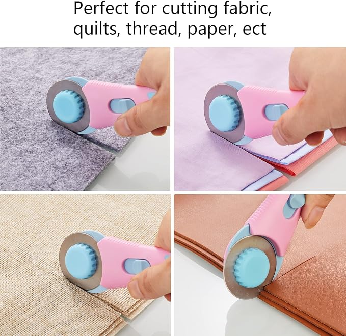 Headley Tools Rotary Cutter with 5pcs 45mm Rotary Blade, Bearing Design Rolling Cutter with Safety Lock for Fabric Sewing Quilting Cloth Leather Paper and Arts & Crafts(Pink)
