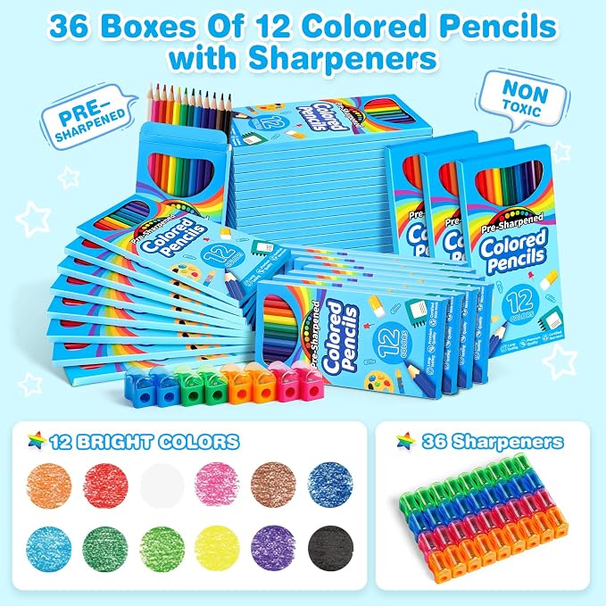 V-Opitos 432 Count Colored Pencils, Bulk 36 Boxes with 36 Sharpeners