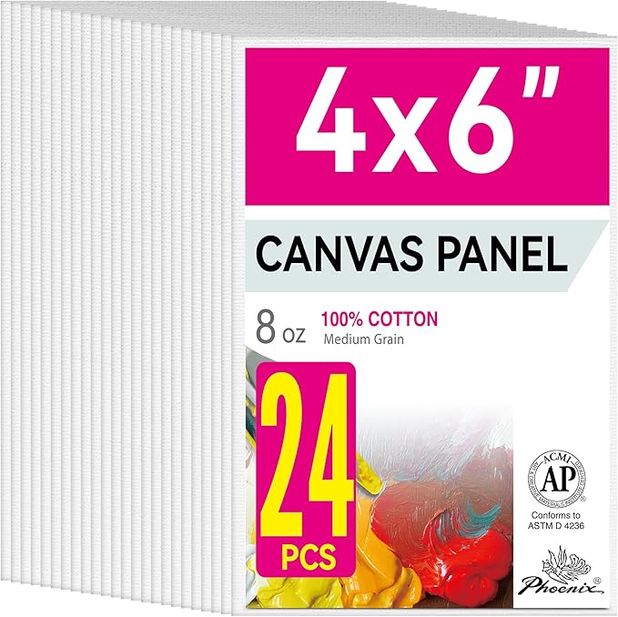 PHOENIX Small Painting Canvas Panels 4x6 Inch, 24 Bulk Pack - 8 Oz Triple Primed 100% Cotton Acid Free Canvas Boards for Painting, White Blank Flat Canvas Boards for Acrylic, Oil Paints
