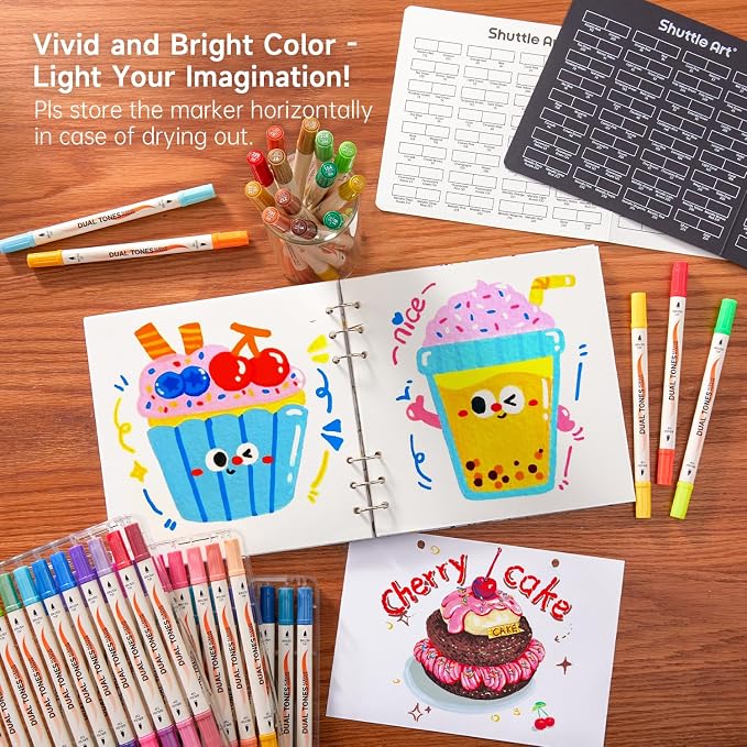 Shuttle Art 120 Colors Dual Tone Acrylic Paint Markers, 60 Pack Acrylic Paint Pens Set for Rock Painting, Ceramic, Wood, Canvas, Glass, Stone, Fabric, Card Making, DIY Football Crafts, FlipFunAlong