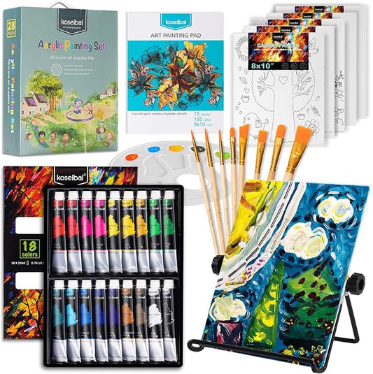 koseibal Acrylic Paint Set for Kids & Adults, Art Supplies Kit with Canvas