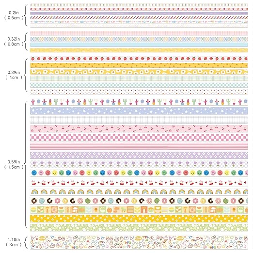 PAGEMORE 32 Rolls Colorful Cute Floral Writable Washi Tape Set, Decorative Tapes for Scrapbooking and Journaling, Junk Journal Supplies, Bullet Journaling for Women Girl 5-30mm Wide 9.84ft Long/Roll