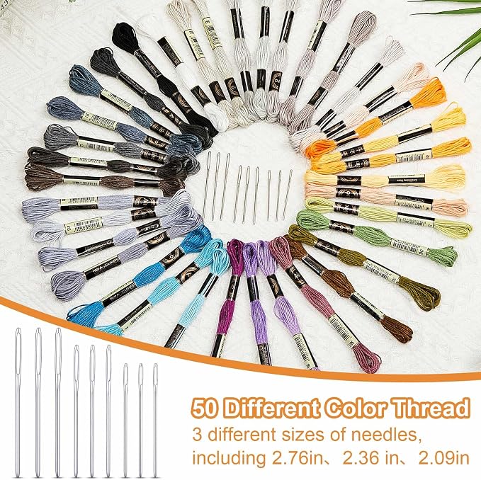 Jexine Mini Darning Egg for Socks 14 Hooks Small Speedweve Style Weaving Darning Loom with 9 Pcs Large Eye Needles 50 Colors Thread for Handcraft DIY Weaving Repair Tool(Bright Color)