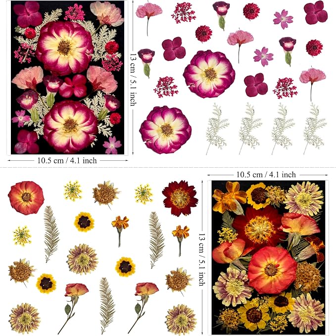 MIKIYA 92Pcs Pressed Dried Flowers for Resin, Real Assorted Natural Bulk Dry Floral Leaves for DIY Art Crafts, Epoxy Molds, Jewelry, Soap, Candle Making, Nails Decors