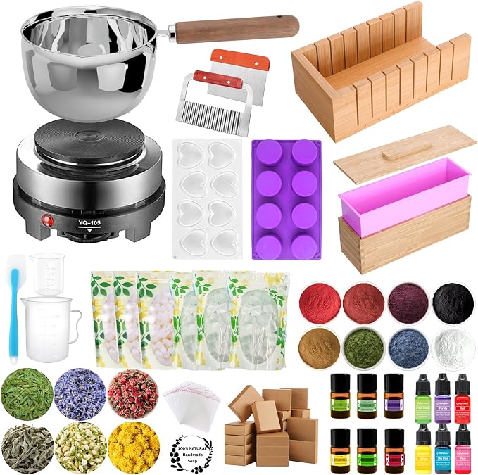 Soap Making Supplies Kit- Upgraded Soap Base Melter Pot, Soap Cutters, Silicone Soap Molds Loaf Bar Rectangle, 6 Fragrances & More, Homemade DIY Craft Kit for Adults Beginners (Advance Kit)