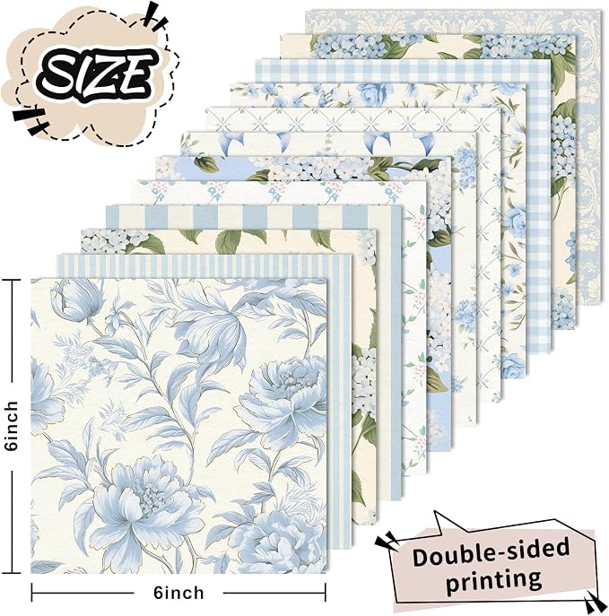 JarThenaAMCS 24 Sheet Light Blue Hydrangea Pattern Paper, 6 x 6 Inch