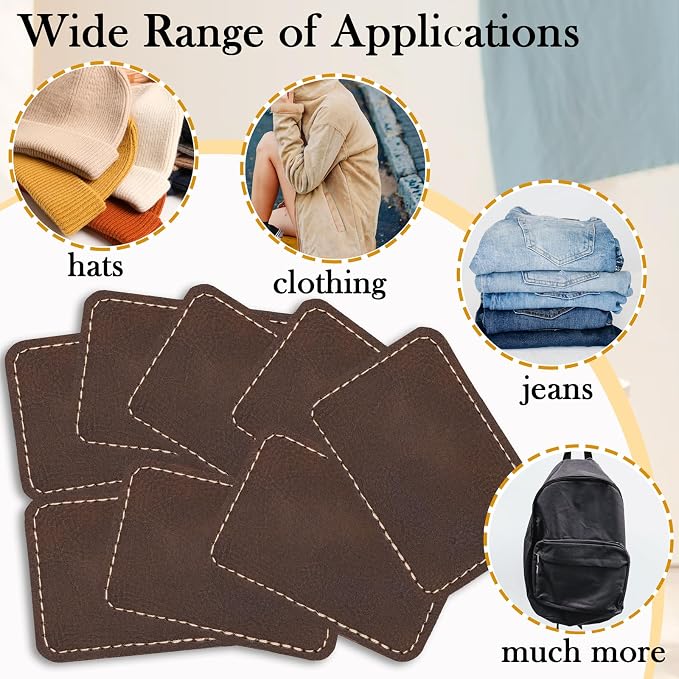50 Pack Blank Leatherette Hat Patch with Adhesive, Rectangle Laserable Leatherette Patch, Faux Leather Patches for Hats Custom Fabric Repair Sew Laser Supplies (Brown to RusticGold)