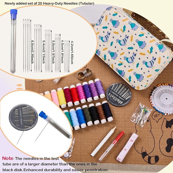 Printing Travel Sewing Kit with 130PCS Basic Sewing Supplies Accessories | Pigeon Cartoon Professional Sewing Kit for Adults,Emergency,Arts Craft & Beginners