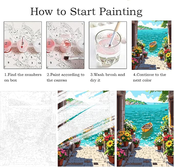 ZRIZQ Paint by Numbers Kit for Adults Beginner Landscape,City Scape,16x20 | Full set with wooden brushes,rolled canvas,rich paints.Calming activity.Beginner friendly.Just open and paint.