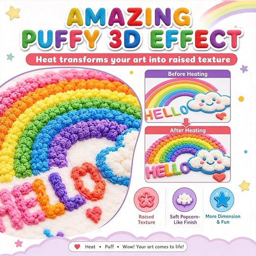 Popcorn Pens, 12PCS 3D Bubble Drawing Pen for DIY Artwork | Heat Activated Puff Paint, Raised Texture Craft Tool for Creative Painting, Coloring, Scrapbooking and Handmade Projects，6 Color