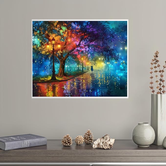 5DDIYART Evening Walk on Rainy Day Street Paint by Numbers for Adults Beginner, Paint by Number Kits on Canvas, Easy Acrylic Oil Painting Home Wall Decor 16x20inch