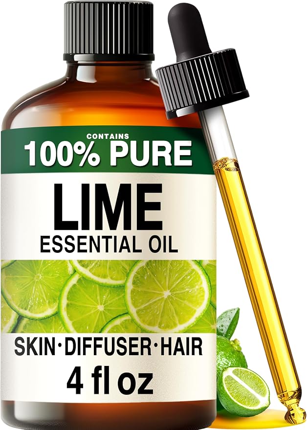 100% Pure Lime Essential Oil 4 Fl Oz - Lime Oil for Hair and Skin | Undiluted Italian Lime Oil for Diffuser, Aromatherapy, Body and Massage Blends - Natural Citrus Aroma, Non-GMO, with Dropper