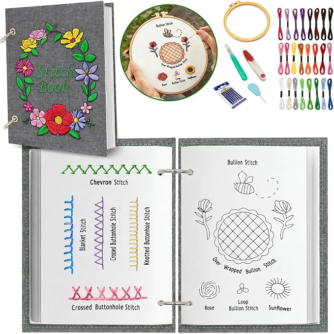 Upgraded Embroidery Stitch Book Kit, 106 Patterns DIY Book Embroidery Kit