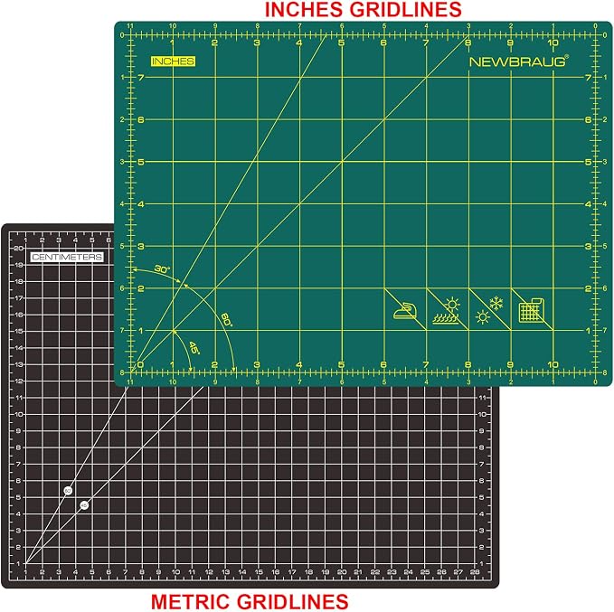 NEWBRAUG 9'' × 12'' Professional Self Healing Cutting Double Sided 5-Ply Mat, Best Gridded Rotary Cutting Board for Quilting, Sewing, Craft, Fabric & Scrapbooking (Green/Black)…