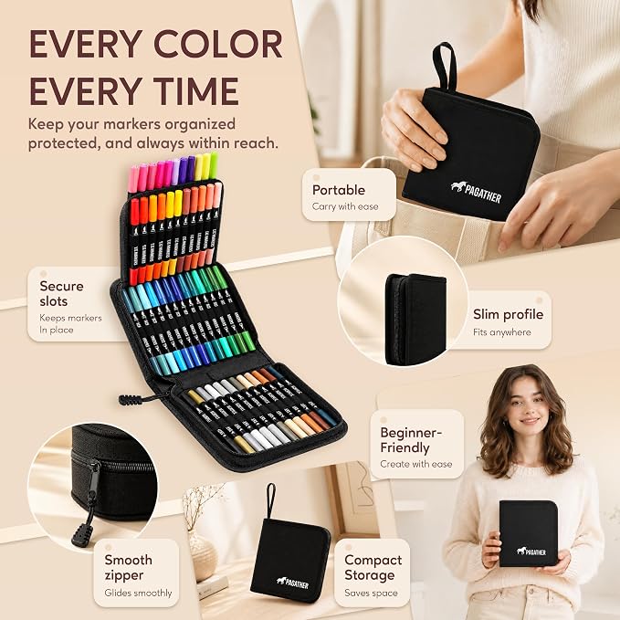 Pagather Acrylic Paint Markers, 48 Colors Dual Tip Fine & Brush Pens Set | For Rocks, Fabric, Wood, Glass & More, Perfect for DIY Crafts and Creative Art Projects with Bright, Smooth and Quick-Dry Ink