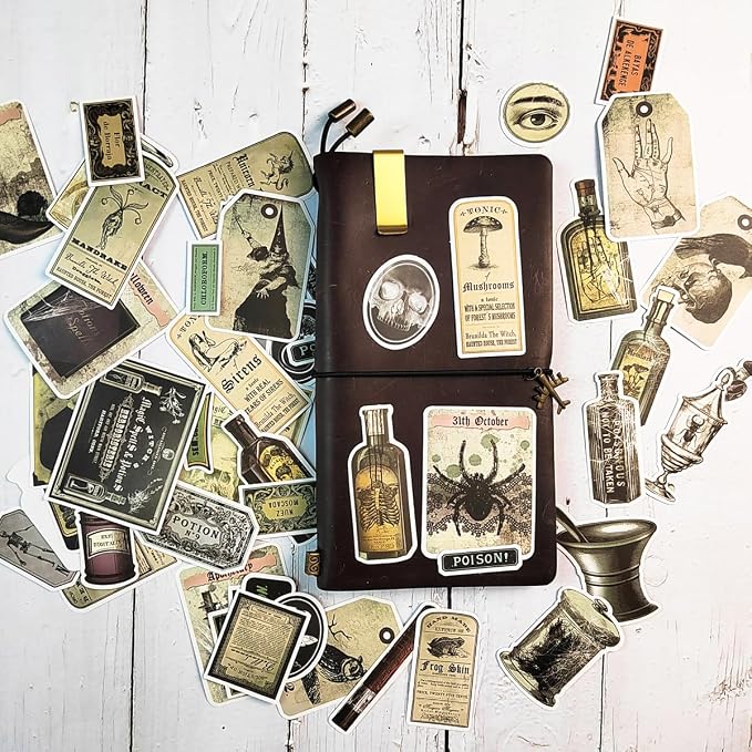 Prstincol 106 Pcs Potion Labels Stickers, Apothecary Sticker Dark Aesthetic Wine Bottle Sticker for Scrapbooking, Wicca Stickers for Junk Journal Bullet Journals DIY Crafts