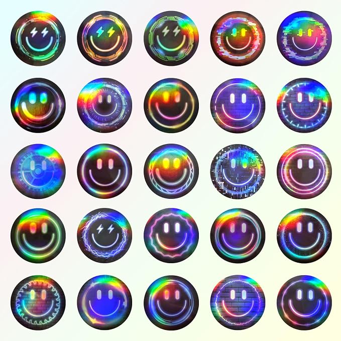 50PCS Smile Neon Stickers, Holographic Stickers