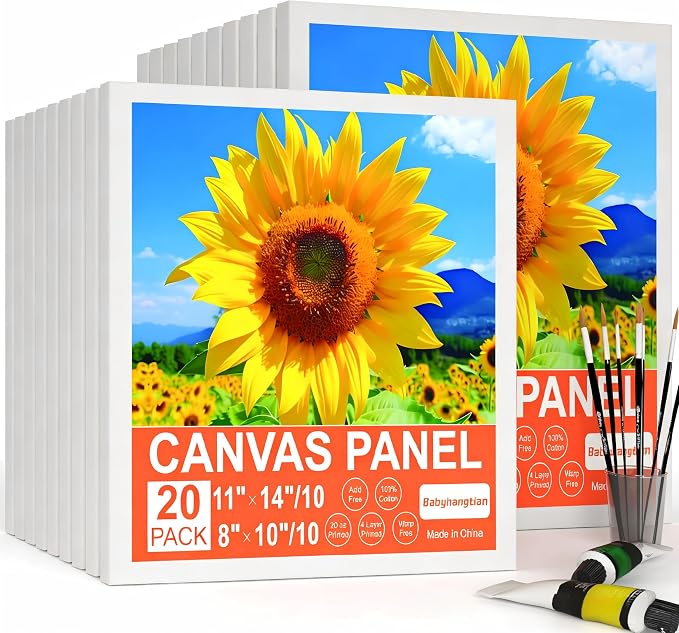 20 Pack Stretched Canvas Boards for Painting, 100% Cotton Canvas, for Acrylic and Oil Painting.