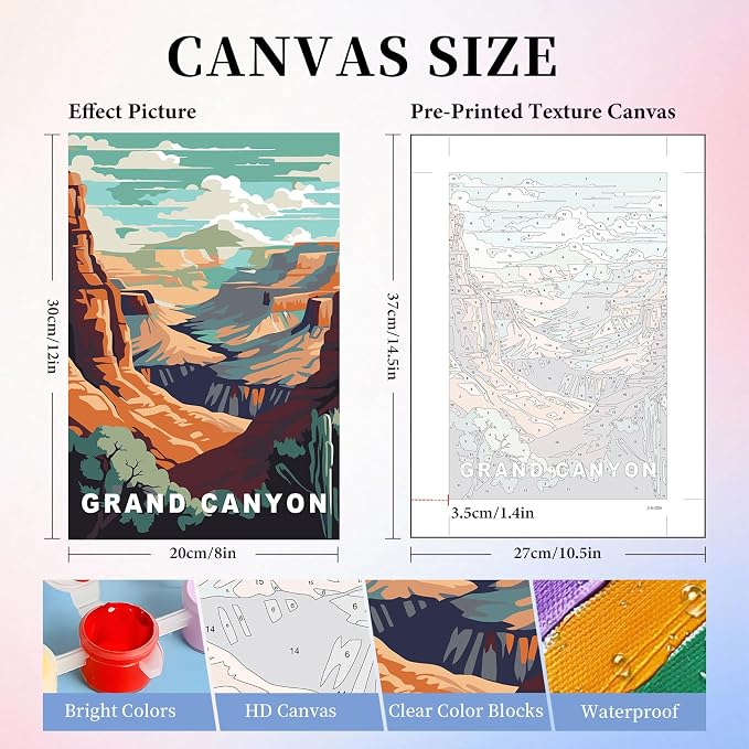 6 Pack Paint by Numbers Kit for Adults, National Parks Canvas Painting Set | 8x12 Inch, DIY Acrylic Painting Craft Kit for Beginners without Frame, Relaxing Creative Hobby, Home Wall Decor, Gift
