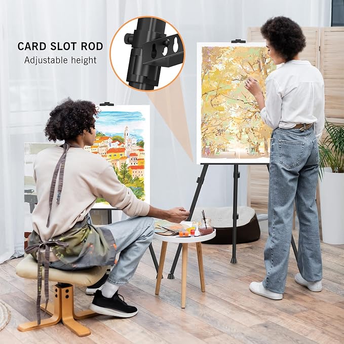Art Painting Tripod Easel Stand - Portable Adjustable Display Artist Easel | Black Metal Stand with 1 Bag for Tabletop/Floor Painting, Height from 17 to 66 inches, Sturdy for Drawing, Displaying
