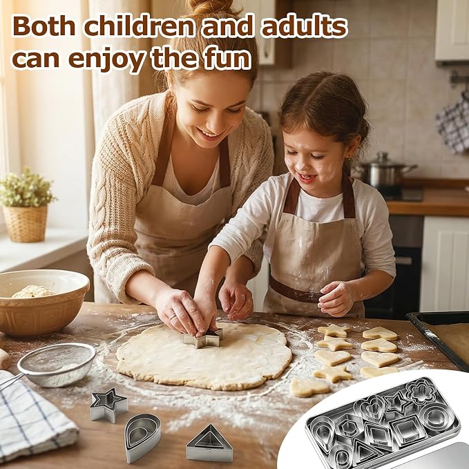 shuielia 30Pcs Mini Geometric Cookie Cutter Set with Box - Stainless Steel Small Cutters for Biscuit, Fruit, Veggie, Polymer Clay & Fondant Baking Tools