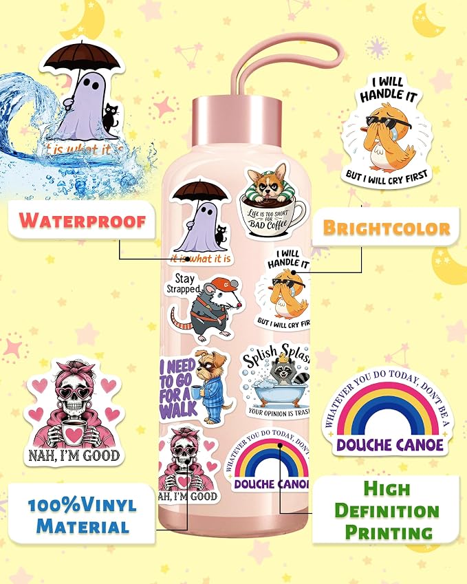 300 Pcs Funny Stickers for Adults, Waterproof Water Bottle Sticker Pack